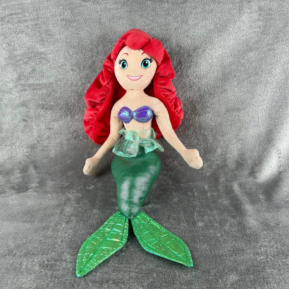 Disney Ariel The Little Mermaid Plush Doll 18 Inch Red Hair Green Shimmer Tail